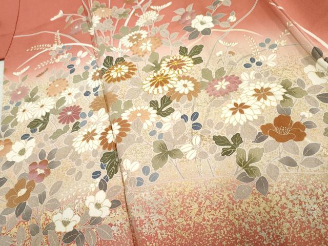 平和屋着物●訪問着　駒刺繍　草花文　暈し染め　金銀彩　正絹　逸品　AABF2058cs