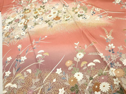 平和屋着物●訪問着　駒刺繍　草花文　暈し染め　金銀彩　正絹　逸品　AABF2058cs