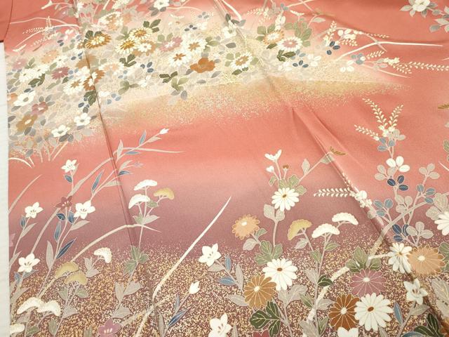 平和屋着物●訪問着　駒刺繍　草花文　暈し染め　金銀彩　正絹　逸品　AABF2058cs