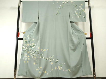 平和屋着物●京加賀糸目友禅作家　山崎巌　訪問着　枝花文　正絹　逸品　AABF2060cs
