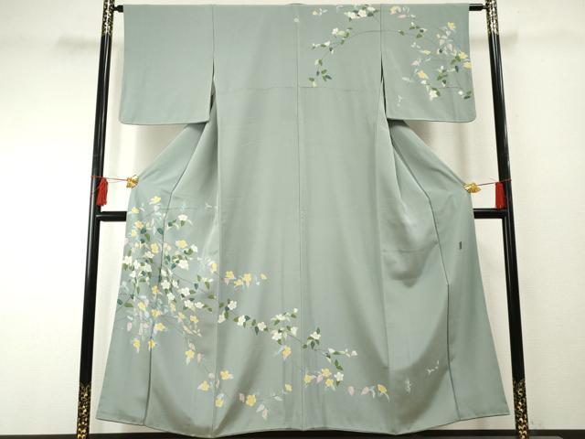 平和屋着物●京加賀糸目友禅作家　山崎巌　訪問着　枝花文　正絹　逸品　AABF2060cs