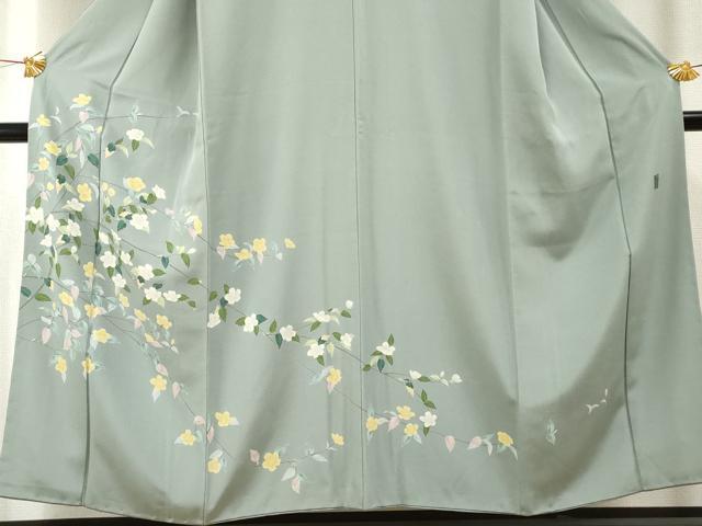 平和屋着物●京加賀糸目友禅作家　山崎巌　訪問着　枝花文　正絹　逸品　AABF2060cs