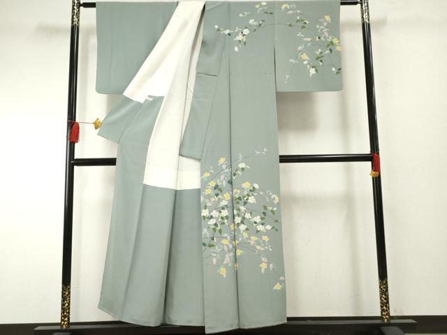 平和屋着物●京加賀糸目友禅作家　山崎巌　訪問着　枝花文　正絹　逸品　AABF2060cs