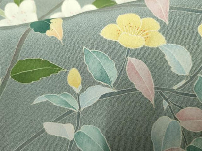 平和屋着物●京加賀糸目友禅作家　山崎巌　訪問着　枝花文　正絹　逸品　AABF2060cs