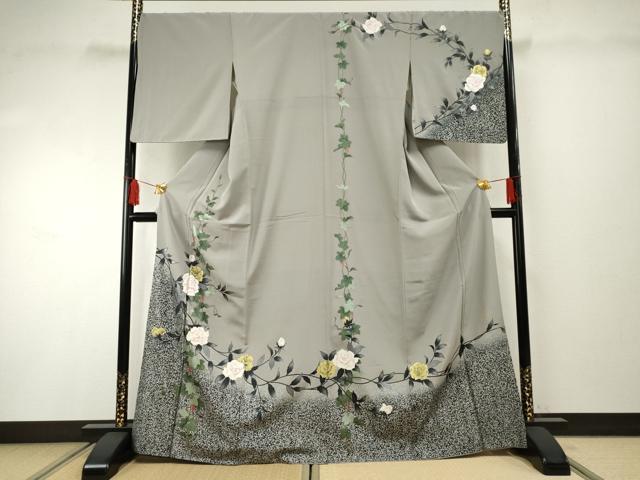 平和屋着物●訪問着　作家物　貴和美　蔦の葉枝花文　金銀彩　正絹　逸品　AABF2062cs 平和屋着物○訪問着 作家物 貴和美 蔦の葉枝花文 金銀