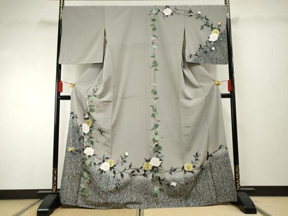 平和屋着物●訪問着　作家物　貴和美　蔦の葉枝花文　金銀彩　正絹　逸品　AABF2062cs