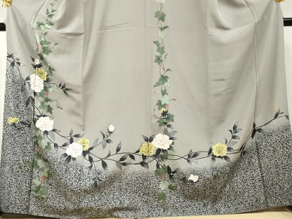 平和屋着物●訪問着　作家物　貴和美　蔦の葉枝花文　金銀彩　正絹　逸品　AABF2062cs