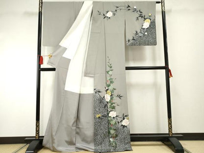 平和屋着物●訪問着　作家物　貴和美　蔦の葉枝花文　金銀彩　正絹　逸品　AABF2062cs
