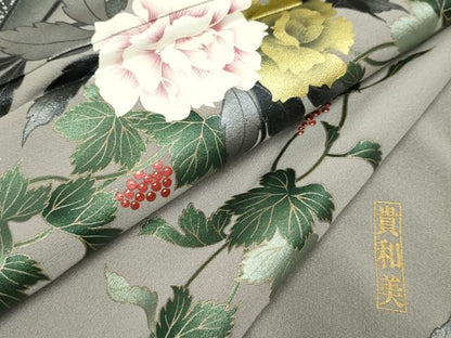 平和屋着物●訪問着　作家物　貴和美　蔦の葉枝花文　金銀彩　正絹　逸品　AABF2062cs