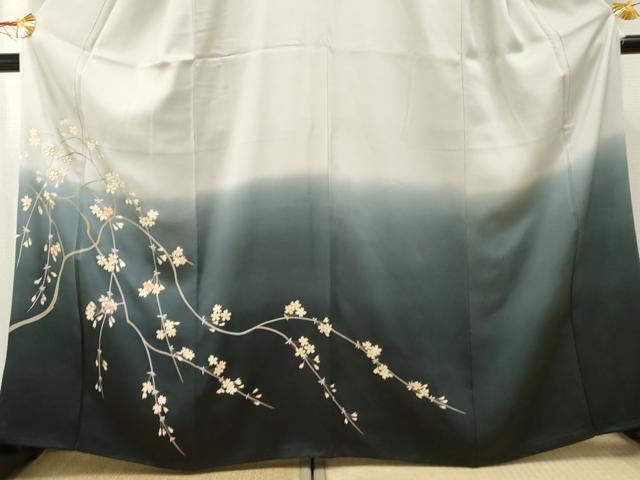 平和屋着物●訪問着　駒刺繍　枝垂れ花文　暈し染め　金彩　正絹　逸品　AABF2065cs
