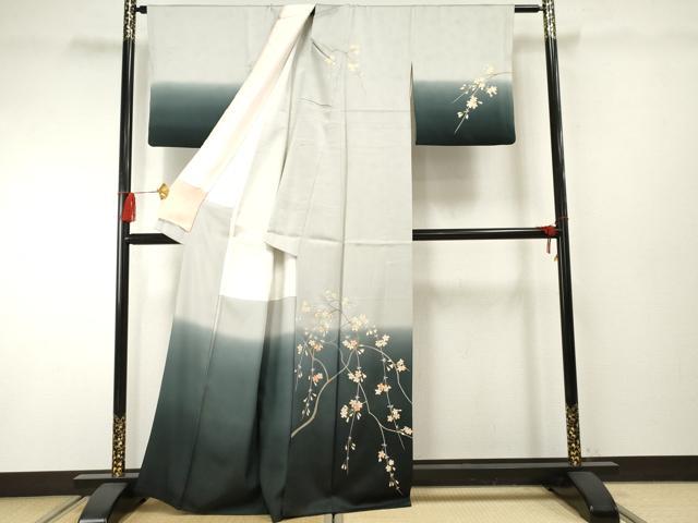 平和屋着物●訪問着　駒刺繍　枝垂れ花文　暈し染め　金彩　正絹　逸品　AABF2065cs