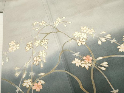 平和屋着物●訪問着　駒刺繍　枝垂れ花文　暈し染め　金彩　正絹　逸品　AABF2065cs
