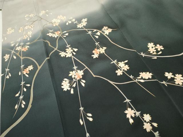 平和屋着物●訪問着　駒刺繍　枝垂れ花文　暈し染め　金彩　正絹　逸品　AABF2065cs