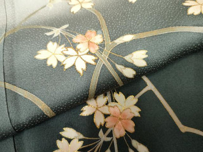 平和屋着物●訪問着　駒刺繍　枝垂れ花文　暈し染め　金彩　正絹　逸品　AABF2065cs