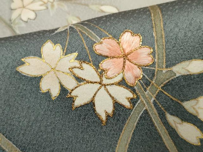 平和屋着物●訪問着　駒刺繍　枝垂れ花文　暈し染め　金彩　正絹　逸品　AABF2065cs