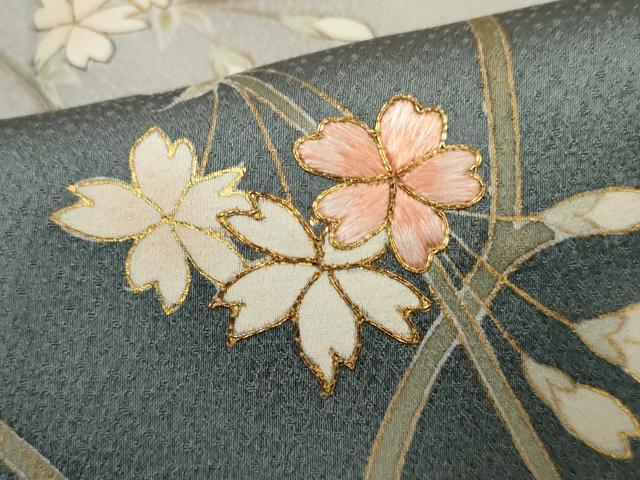 平和屋着物●訪問着　駒刺繍　枝垂れ花文　暈し染め　金彩　正絹　逸品　AABF2065cs