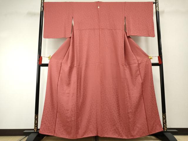平和屋着物●上質な色無地　舞花地紋　真朱色　正絹　逸品　AABF2066cs