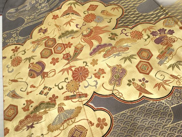 平和屋着物●豪華振袖　雲取り吉祥花宝尽くし　金彩　ロング丈　正絹　逸品　AABF2068cs