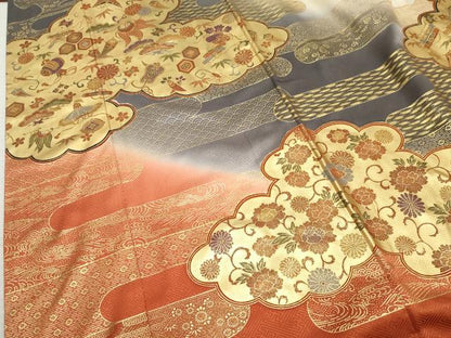 平和屋着物●豪華振袖　雲取り吉祥花宝尽くし　金彩　ロング丈　正絹　逸品　AABF2068cs