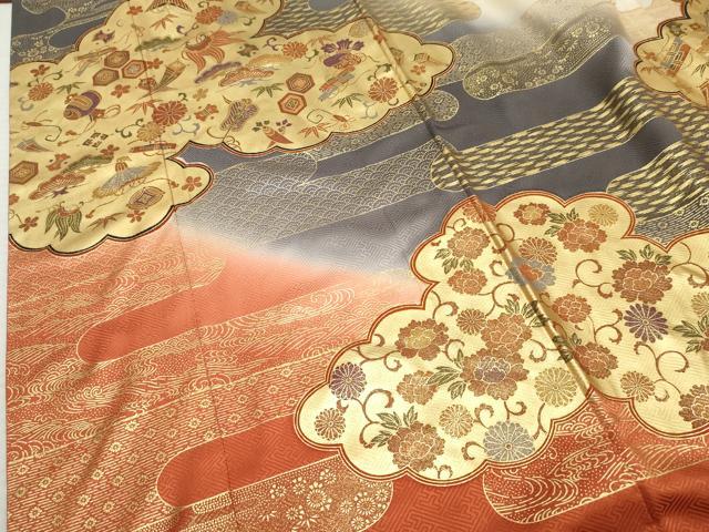 平和屋着物●豪華振袖　雲取り吉祥花宝尽くし　金彩　ロング丈　正絹　逸品　AABF2068cs
