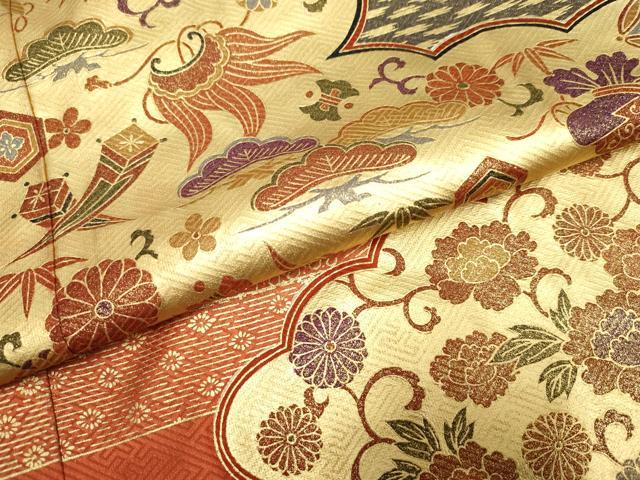 平和屋着物●豪華振袖　雲取り吉祥花宝尽くし　金彩　ロング丈　正絹　逸品　AABF2068cs