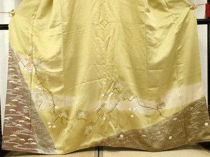平和屋着物●豪華色留袖　駒刺繍　枝松文　暈し染め　金彩　正絹　逸品　AABF2070cs