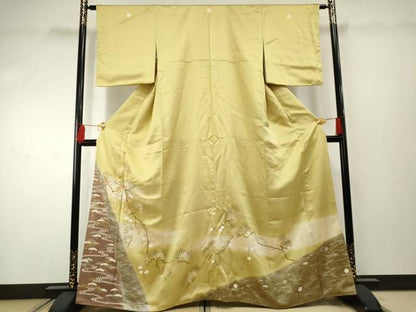 平和屋着物●豪華色留袖　駒刺繍　枝松文　暈し染め　金彩　正絹　逸品　AABF2070cs