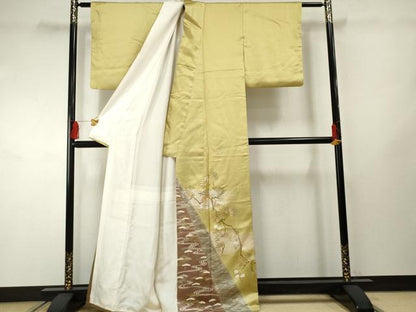 平和屋着物●豪華色留袖　駒刺繍　枝松文　暈し染め　金彩　正絹　逸品　AABF2070cs