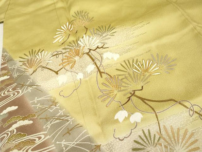 平和屋着物●豪華色留袖　駒刺繍　枝松文　暈し染め　金彩　正絹　逸品　AABF2070cs