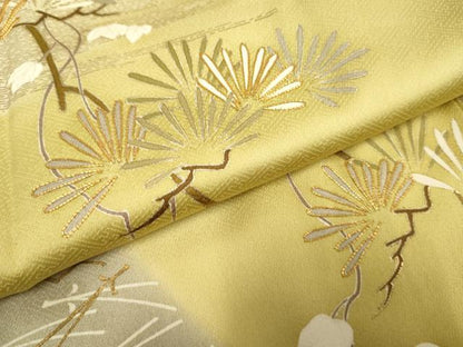 平和屋着物●豪華色留袖　駒刺繍　枝松文　暈し染め　金彩　正絹　逸品　AABF2070cs