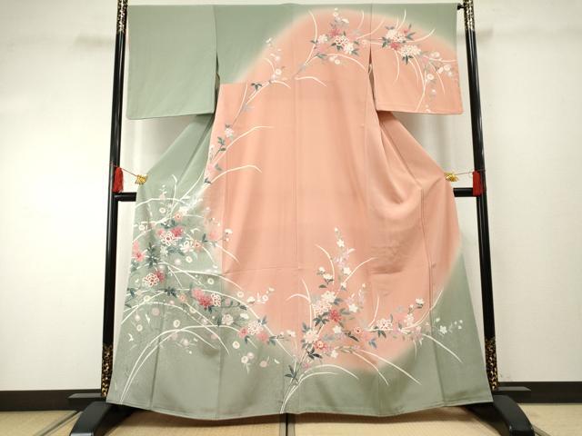 平和屋着物●訪問着　友禅　枝花文　暈し染め　正絹　逸品　未使用　AABF2072cs