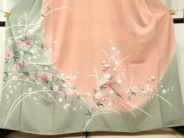 平和屋着物●訪問着　友禅　枝花文　暈し染め　正絹　逸品　未使用　AABF2072cs
