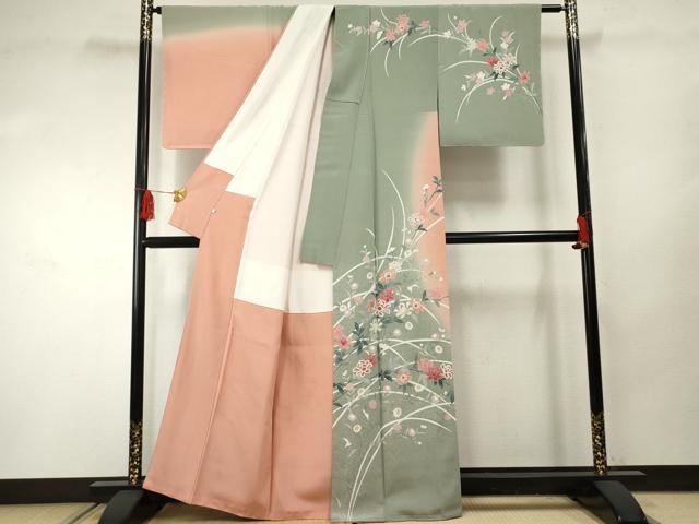 平和屋着物●訪問着　友禅　枝花文　暈し染め　正絹　逸品　未使用　AABF2072cs