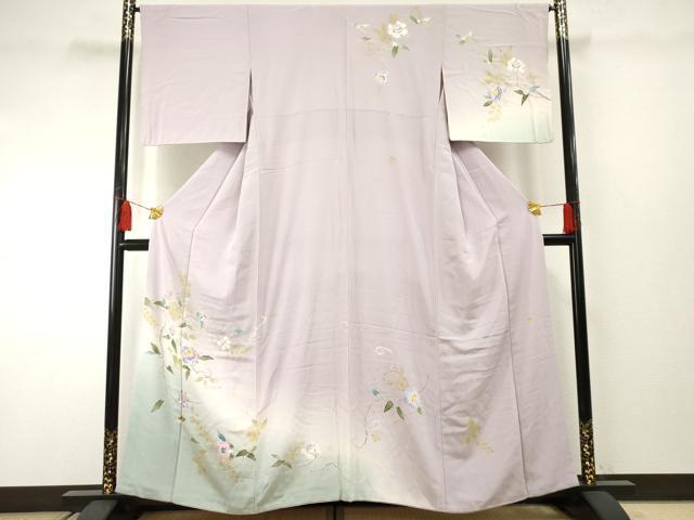 平和屋着物●本加賀友禅作家　奥泉可愛　訪問着　枝花文　暈し染め　正絹　逸品　AABF2074cs