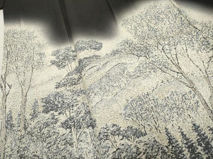 平和屋着物●訪問着　樹林風景文　暈し染め　黒地　金銀糸　正絹　逸品　AABF2075cs