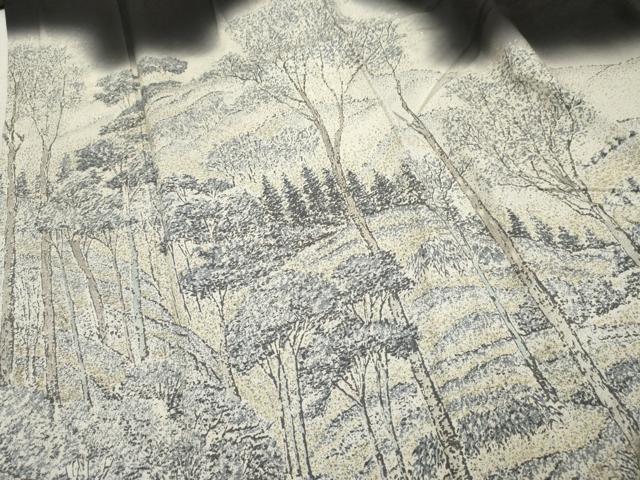 平和屋着物●訪問着　樹林風景文　暈し染め　黒地　金銀糸　正絹　逸品　AABF2075cs