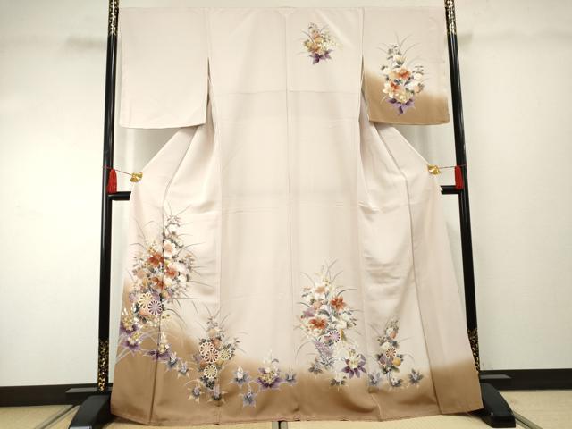 平和屋着物●訪問着　草花文　暈し染め　金彩　正絹　逸品　未使用　AABF2076cs