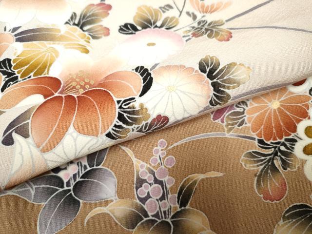 平和屋着物●訪問着　草花文　暈し染め　金彩　正絹　逸品　未使用　AABF2076cs