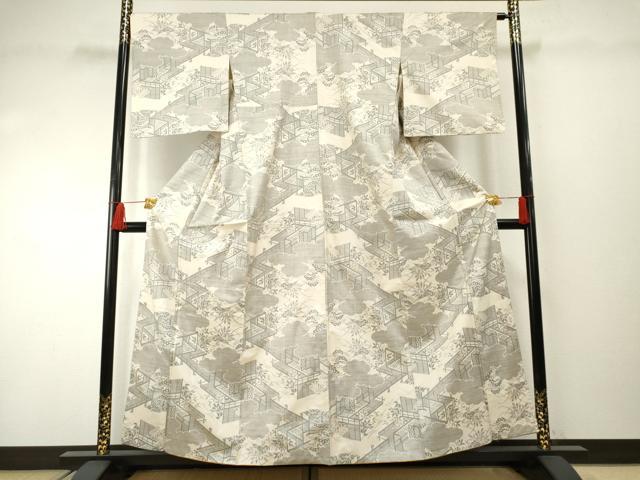 平和屋着物●本場大島紬　白大島　カタス7マルキ　雲取り風景文　正絹　逸品　AABF2079cs