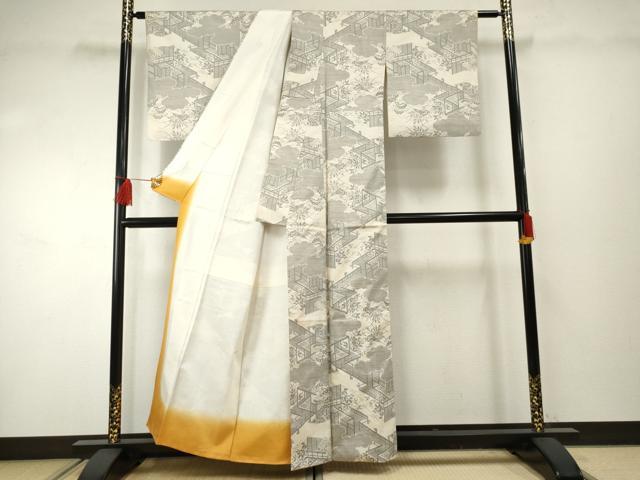 平和屋着物●本場大島紬　白大島　カタス7マルキ　雲取り風景文　正絹　逸品　AABF2079cs