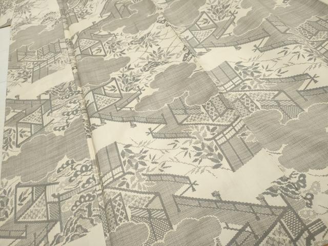平和屋着物●本場大島紬　白大島　カタス7マルキ　雲取り風景文　正絹　逸品　AABF2079cs