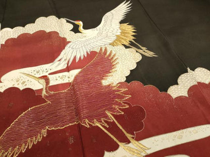 平和屋着物■豪華黒留袖　駒刺繍　雲重ね飛鶴文　金銀彩　正絹　逸品　AABF2123ja