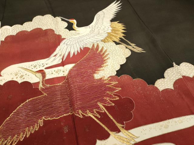 平和屋着物■豪華黒留袖　駒刺繍　雲重ね飛鶴文　金銀彩　正絹　逸品　AABF2123ja
