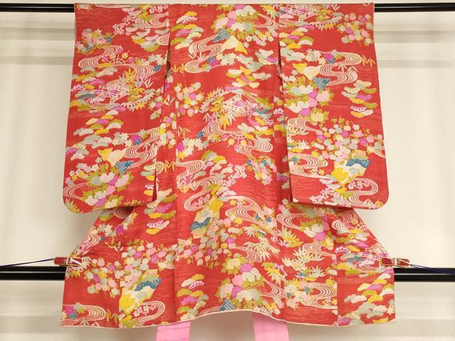 平和屋着物[]七五三　女の子　３歳　祝着　一つ身　流水風景花文　正絹　逸品　AABF2126ja