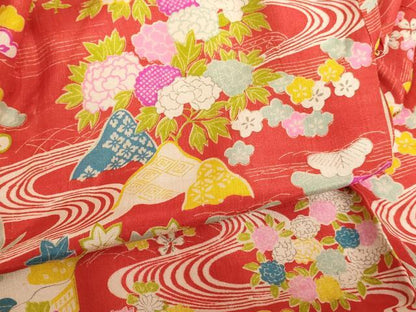 平和屋着物[]七五三　女の子　３歳　祝着　一つ身　流水風景花文　正絹　逸品　AABF2126ja