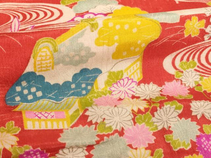 平和屋着物[]七五三　女の子　３歳　祝着　一つ身　流水風景花文　正絹　逸品　AABF2126ja