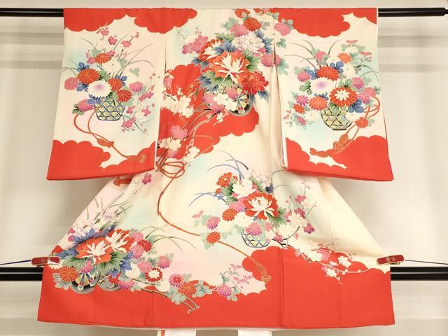 平和屋着物[]お宮参り　女の子　祝着　産着　初着　のしめ　花車文　暈し染め　金彩　逸品　AABF2128ja