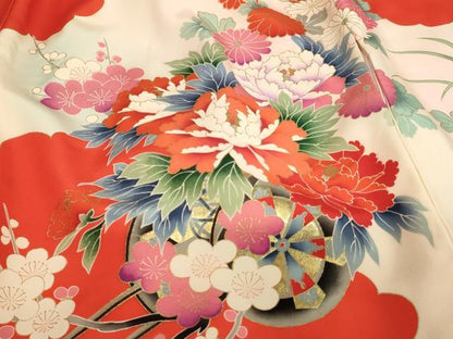 平和屋着物[]お宮参り　女の子　祝着　産着　初着　のしめ　花車文　暈し染め　金彩　逸品　AABF2128ja