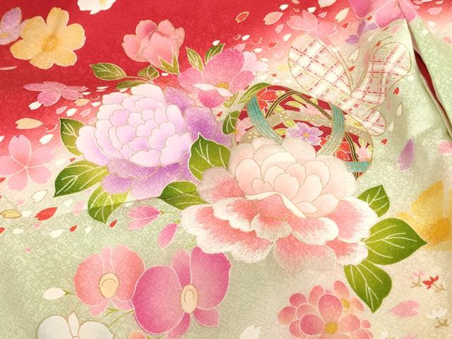 平和屋着物[]お宮参り　女の子　祝着　産着　初着　のしめ　刺繍　花手毬舞蝶文　暈し染め　金彩　逸品　AABF2129ja