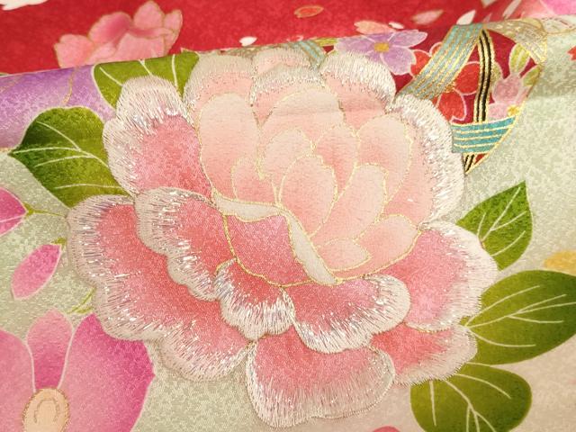 平和屋着物[]お宮参り　女の子　祝着　産着　初着　のしめ　刺繍　花手毬舞蝶文　暈し染め　金彩　逸品　AABF2129ja